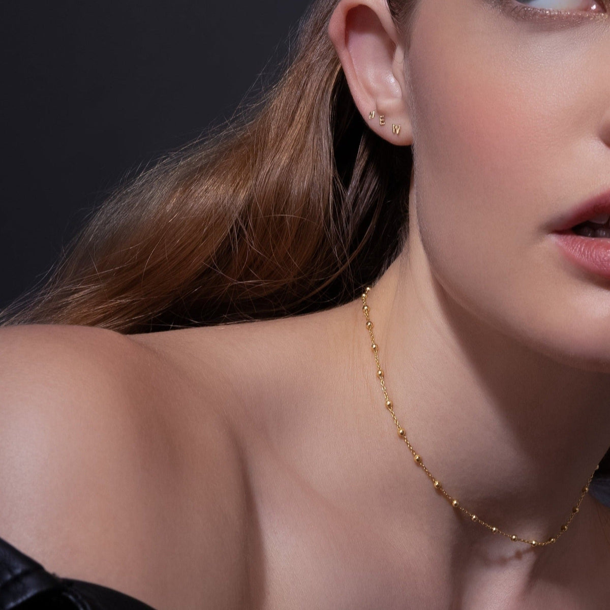 14K Massief Gouden Mini Alfabet Platte Oorbel