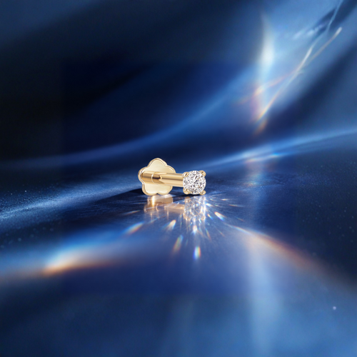 14k Gold Solid Baby Solitaire Hinged Labret 2 mm