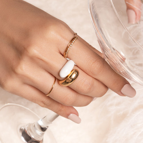 Twin Dome hvid emalje ring