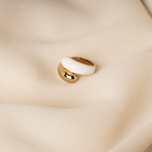 Twin Dome hvid emalje ring