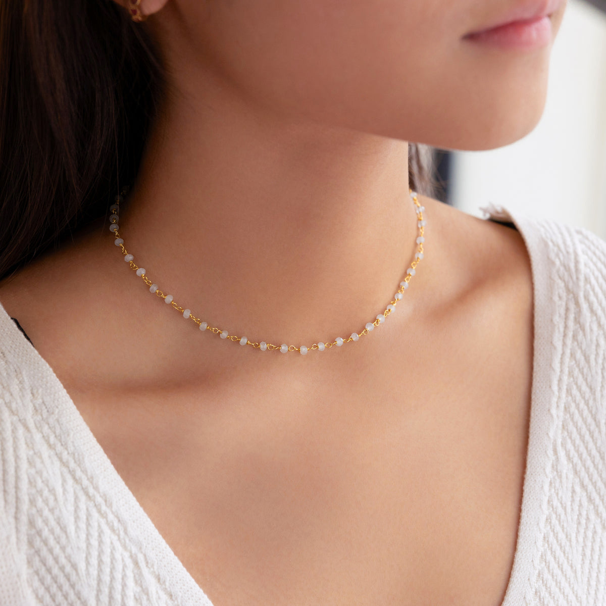 Choker en rosary en calcédoine