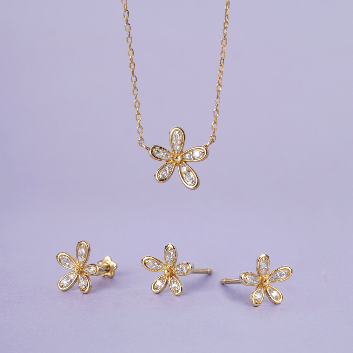 ต่างหูสตัดเพชรแบบปาเว่ Floraison ทองแท้ 14K