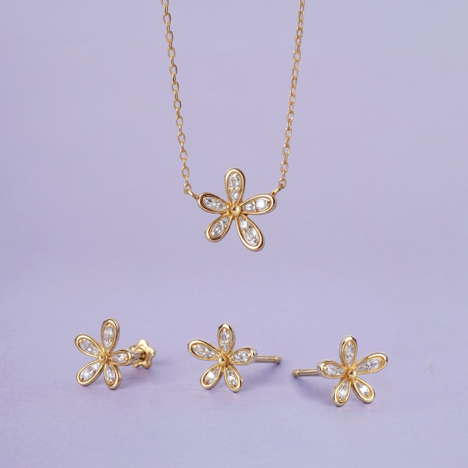 14K Massivt Gull Floraison Pavé Diamantsmykke