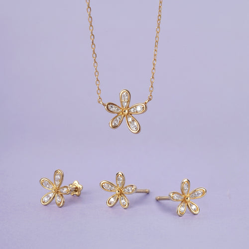 14K Massivt Gull Floraison Pavé Diamantsmykke