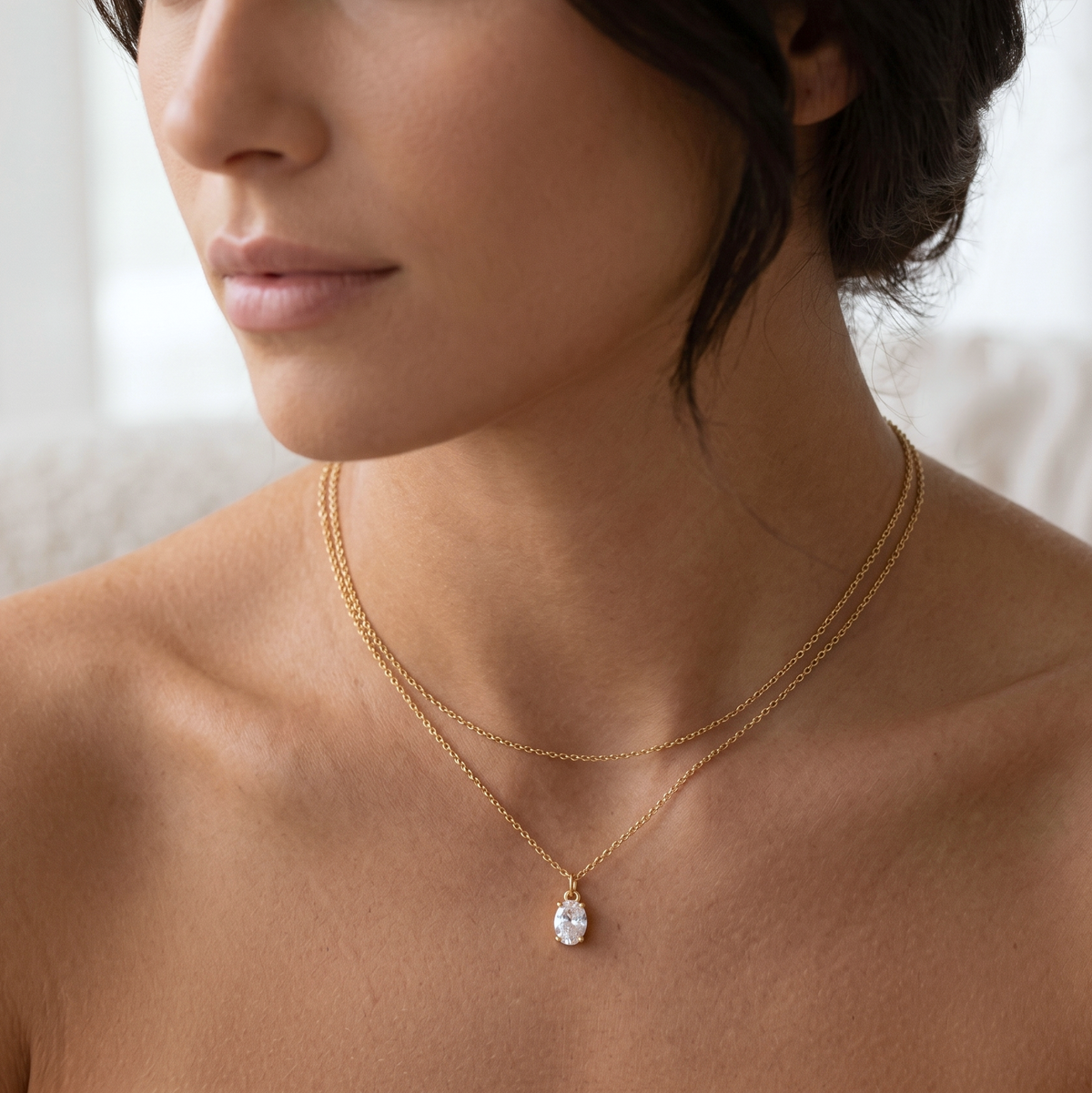 Ovale Solitaire Ketting