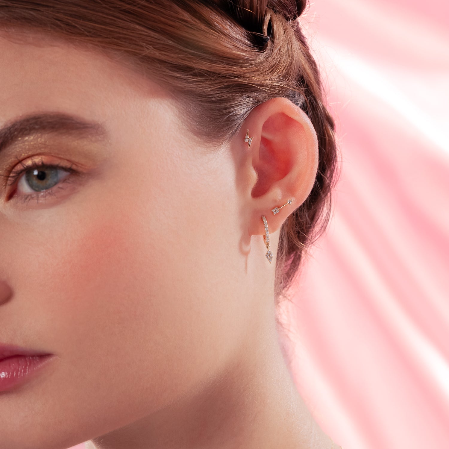 Boucles d'oreilles à plat en or massif 14K avec diamant Little Thunder