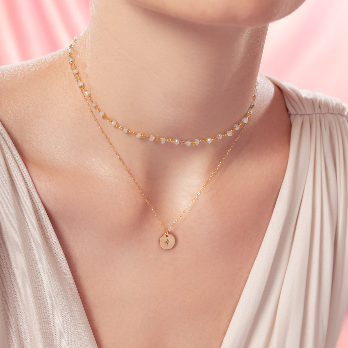 Choker en rosary en calcédoine