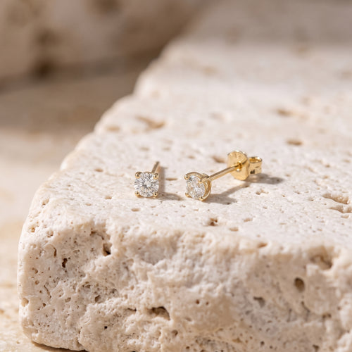 14K Massivt Guld Mini Diamantörhängen