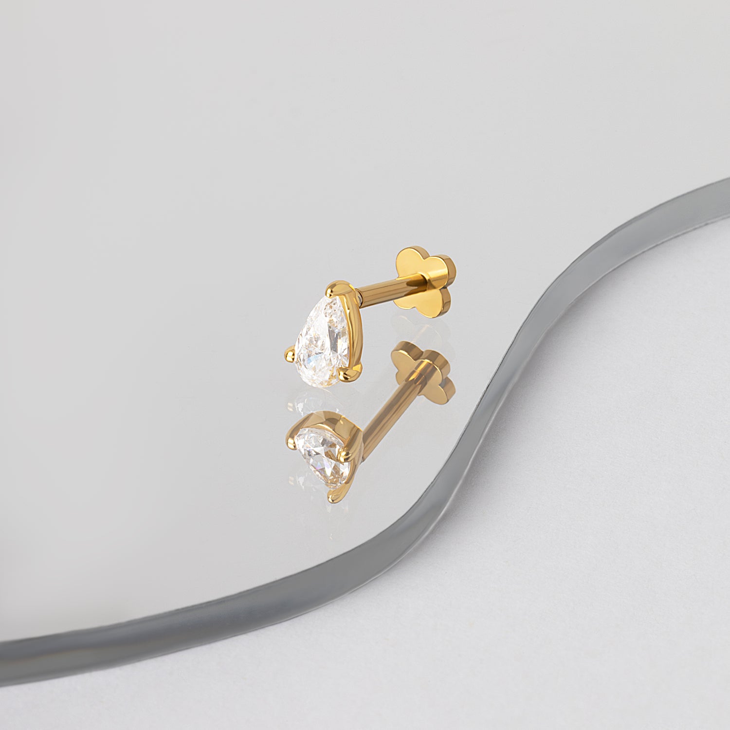 Minimal CZ Pear Flatback Earring