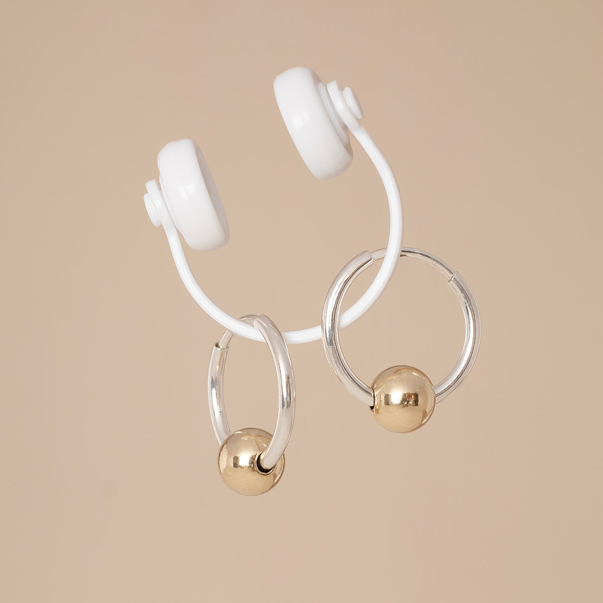 Round Ball Two Tone Hoop Earrings