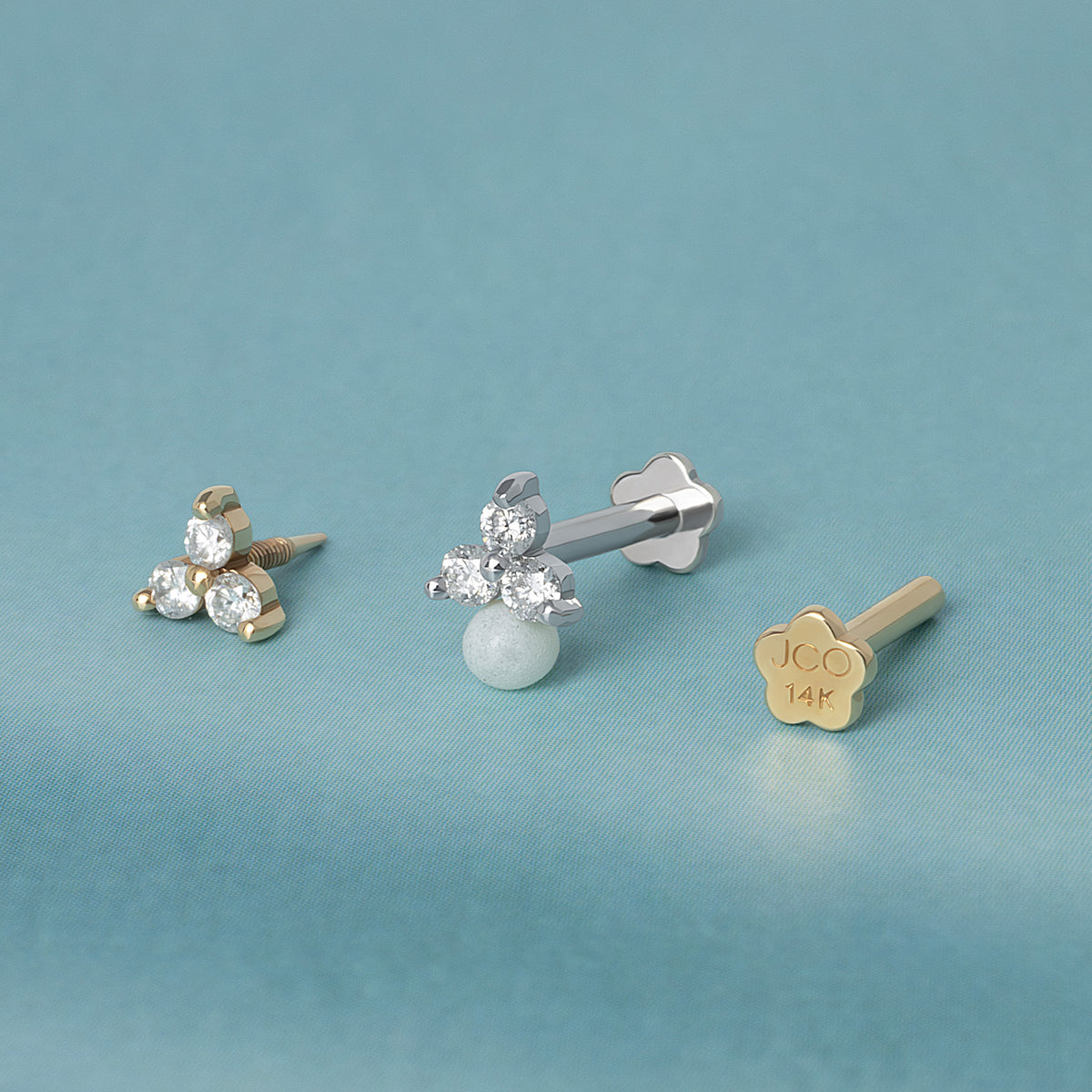 Orecchino Labret a Vite con Gioiello Trinity in Oro Massiccio 14K