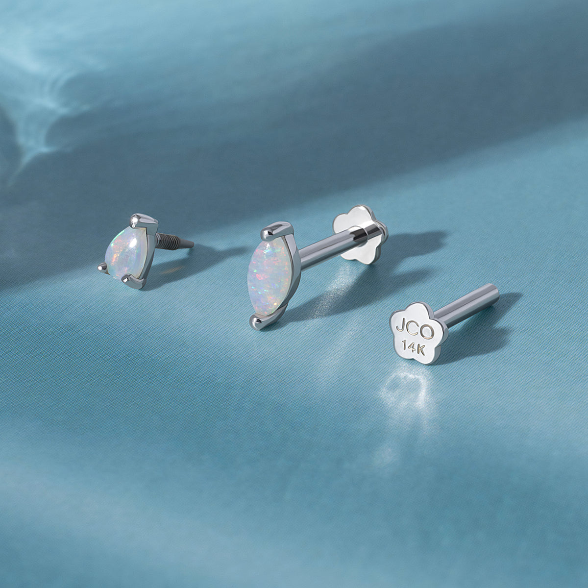 14K Massivt Gull Opal Marquise Gjenger Labret Ørepynt