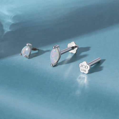 14K Massivt Gull Opal Marquise Gjenger Labret Ørepynt