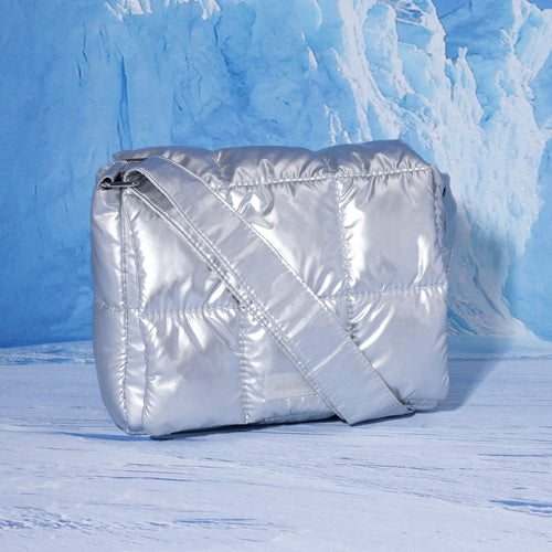 Baby Pink Quilted Puffy Metallic Small Bag - Silver