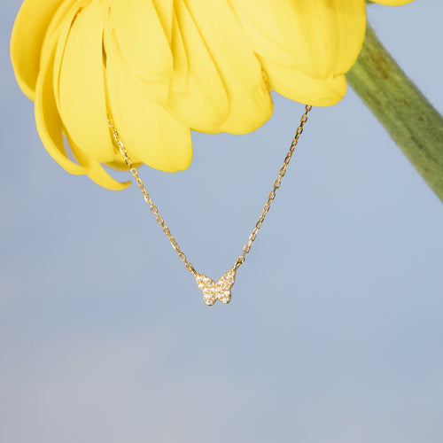 Collier en or solide 14K avec mini papillon en diamant pavé
