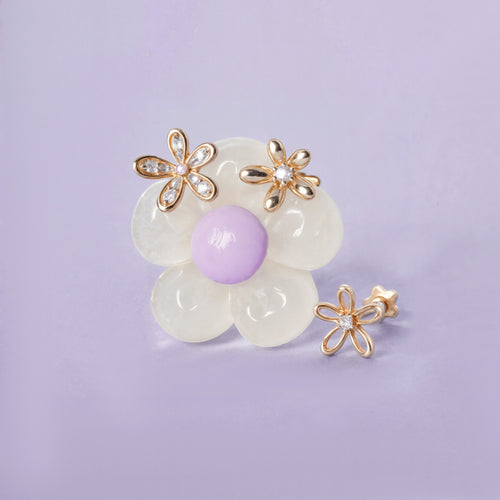 14K solid gull Floraison diamant flatbak øredobb
