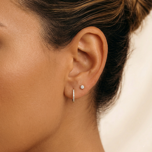 14K Massivt Guld Mini Diamantörhängen