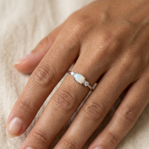 Cincin Deco Opal CZ Perak