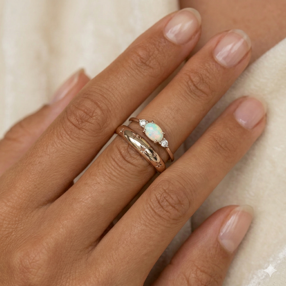 Cincin Deco Opal CZ Perak