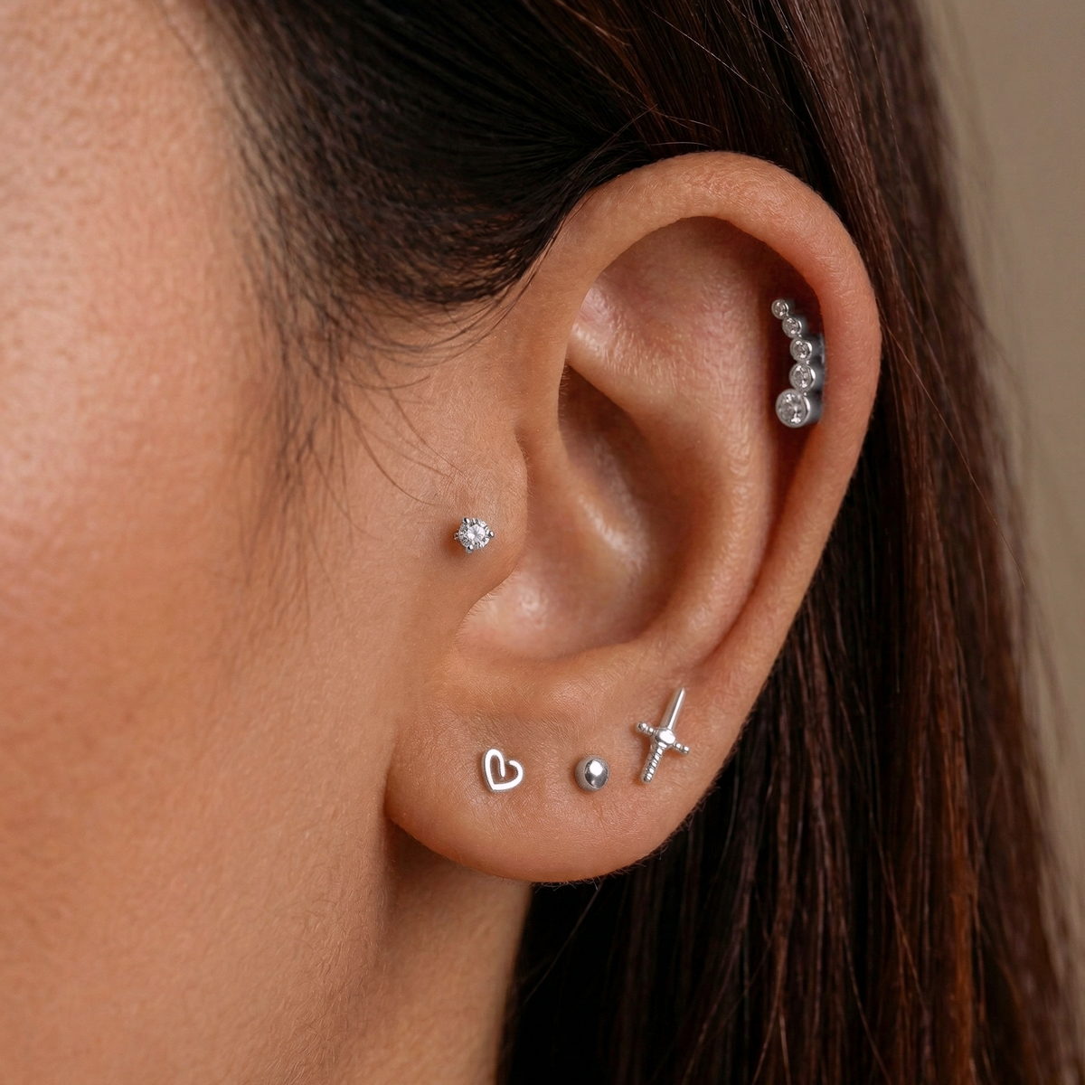 14K Solid Gold Playful Heart Internal Threaded Labret Earring