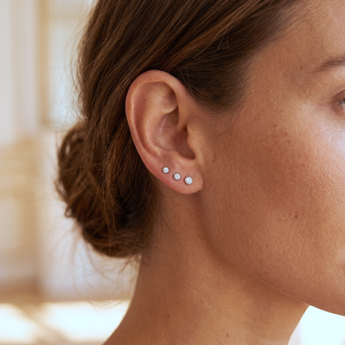 14K Solid Gold Mini Bezel Diamond Threaded Labret Earring