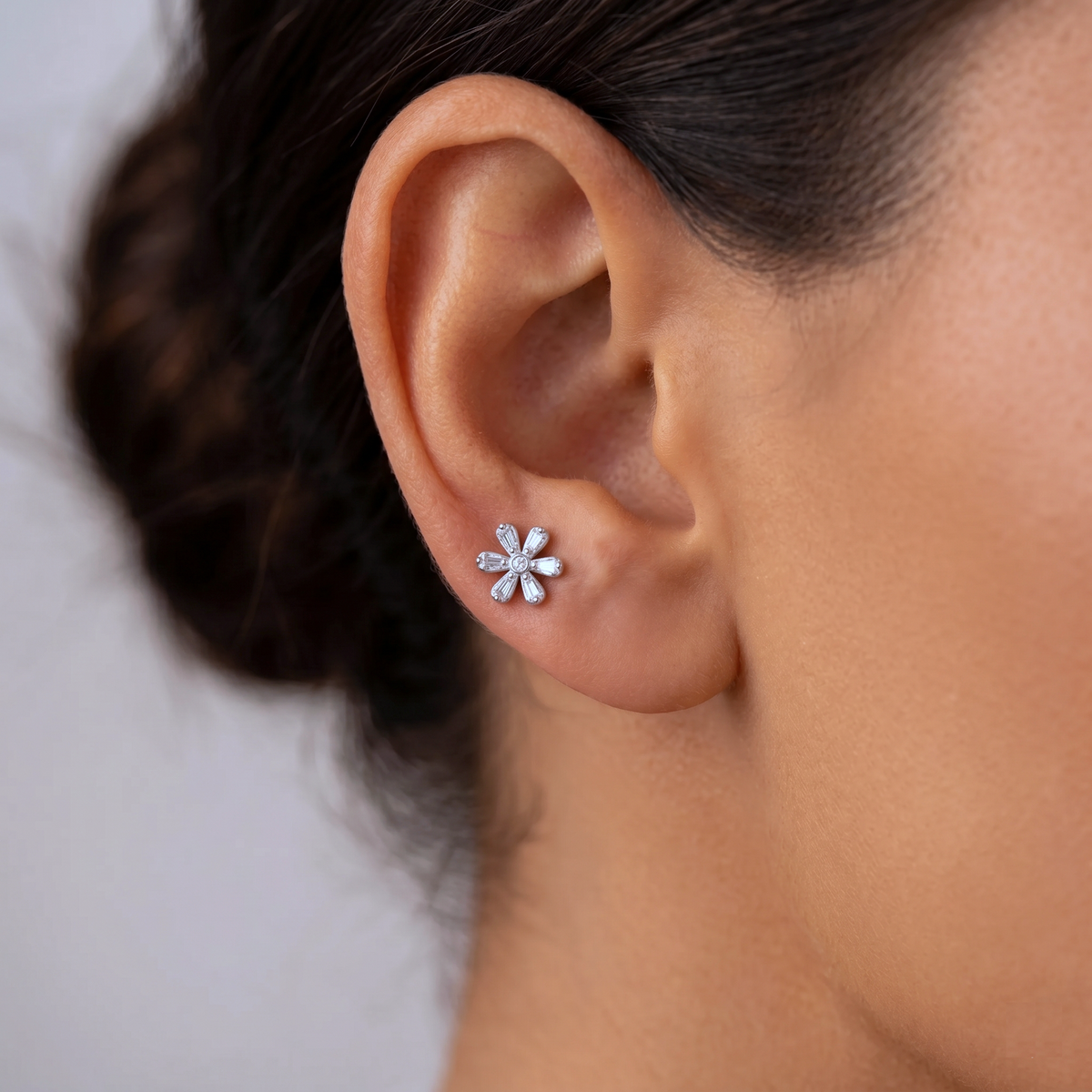 14K Solid Gold Gardenia Flower Flatback Earring
