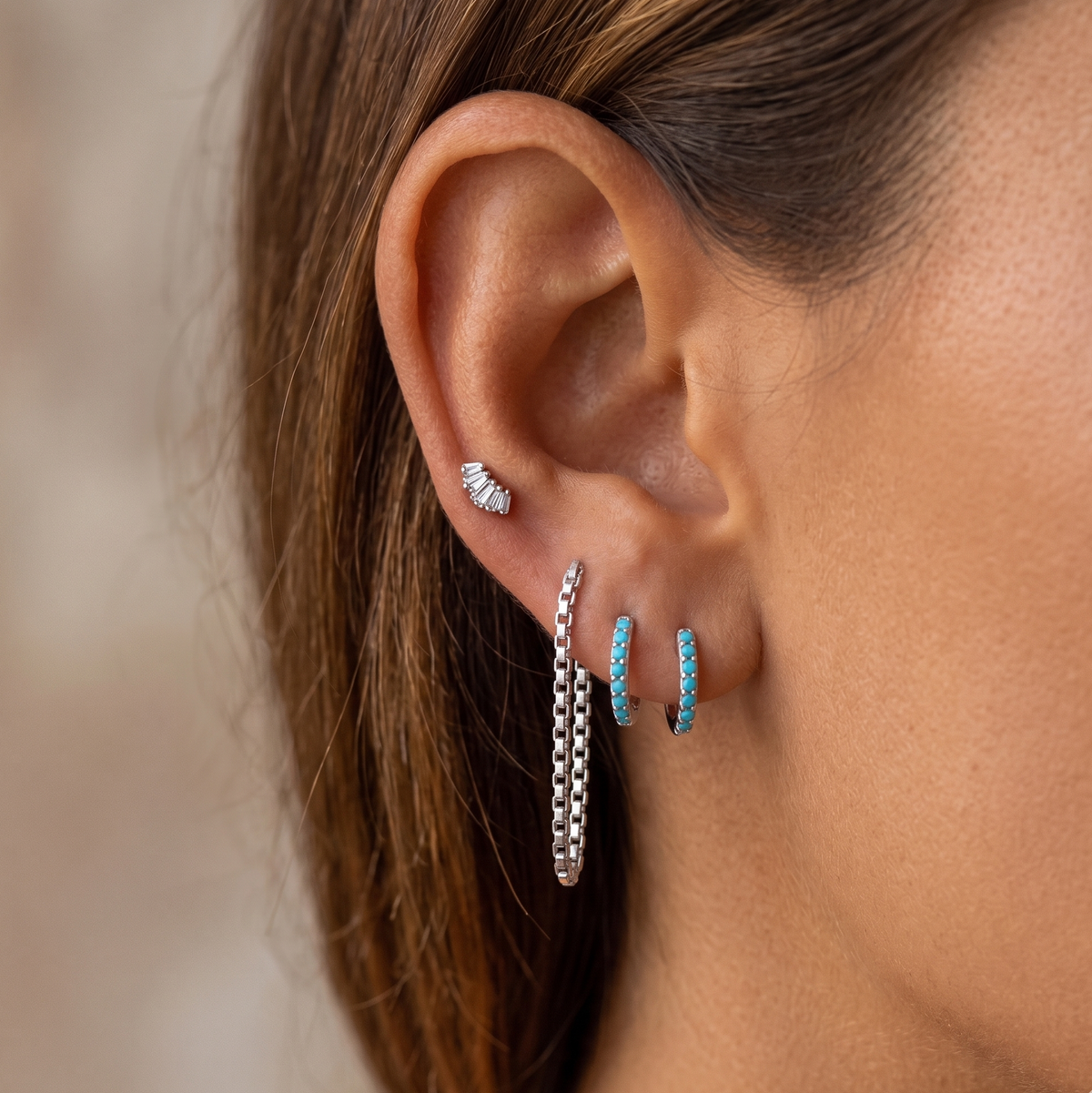 Turquoise Huggie Hoop Earrings