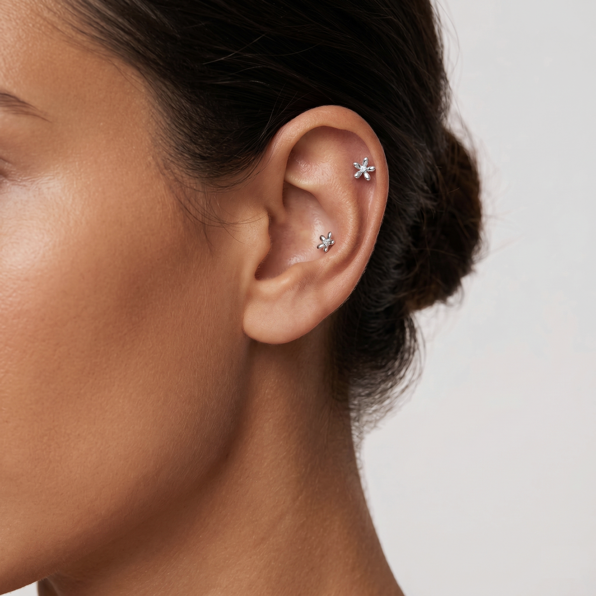 14K solid gull Floraison diamant flatbak øredobb