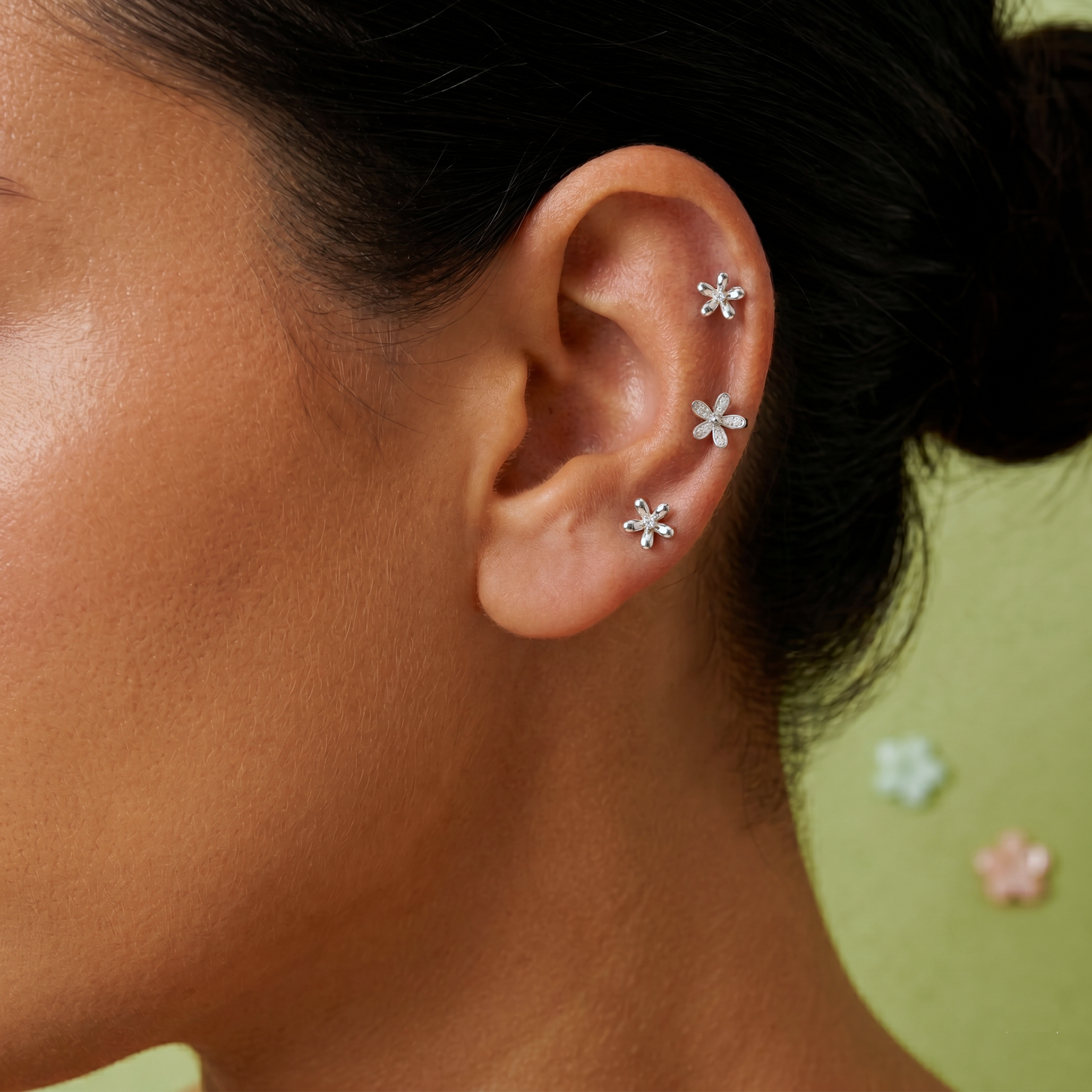 14K solid gull Floraison diamant flatbak øredobb