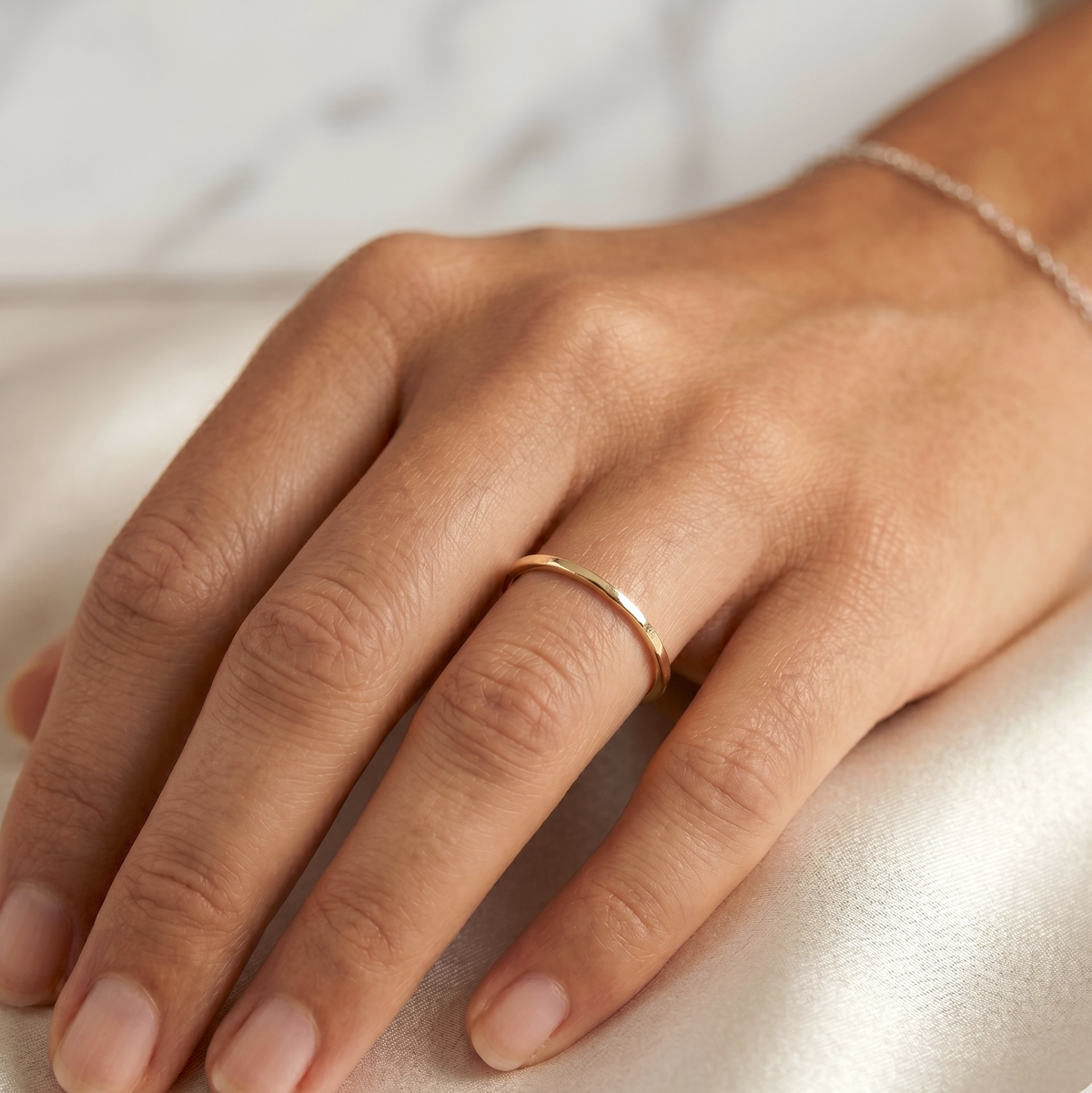 14K Solid Gold Hammered Stacker Ring