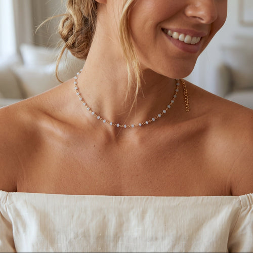 Choker en rosary en calcédoine
