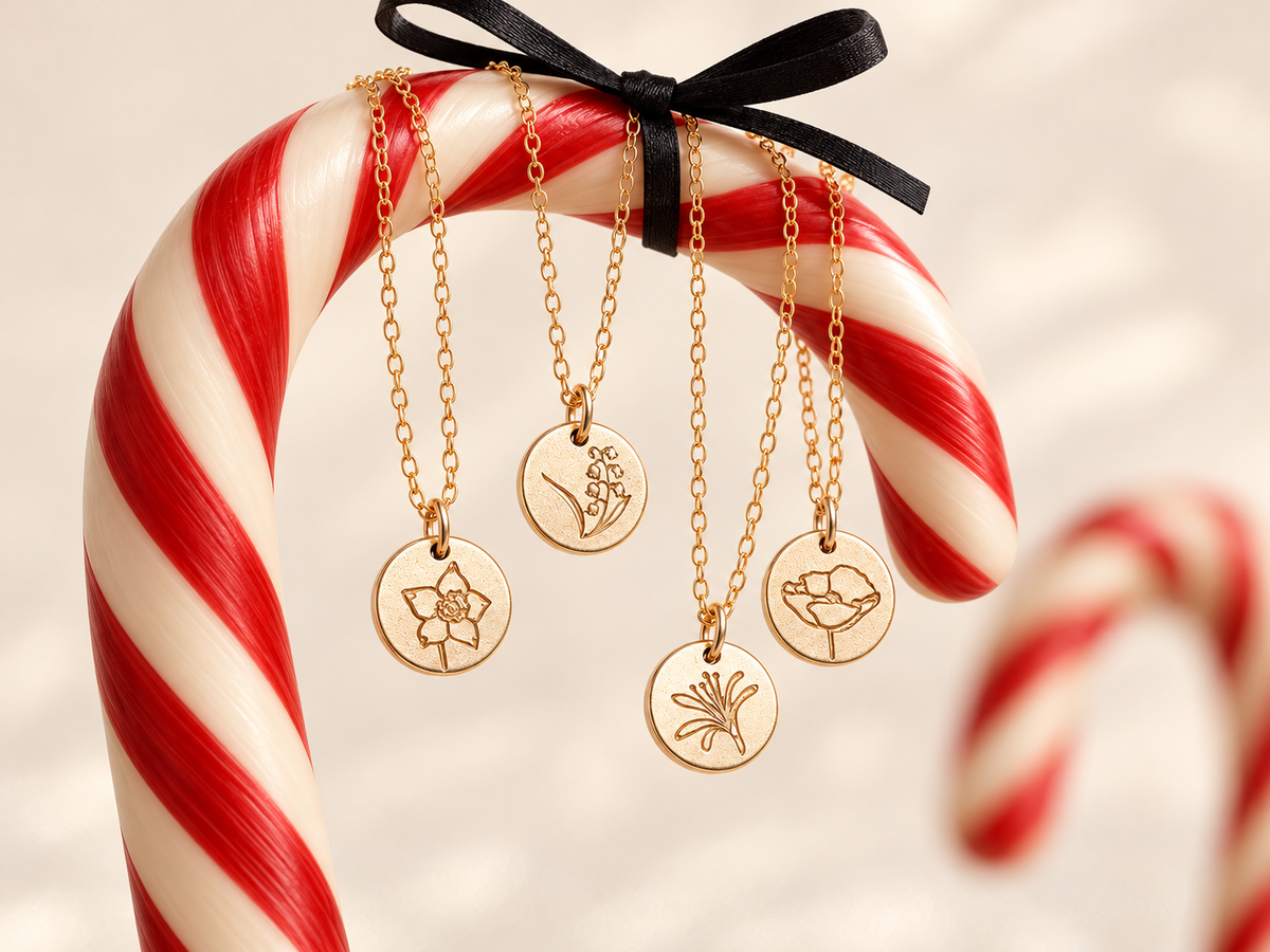 Gold_birth_flower_necklaces_on_candy_canes