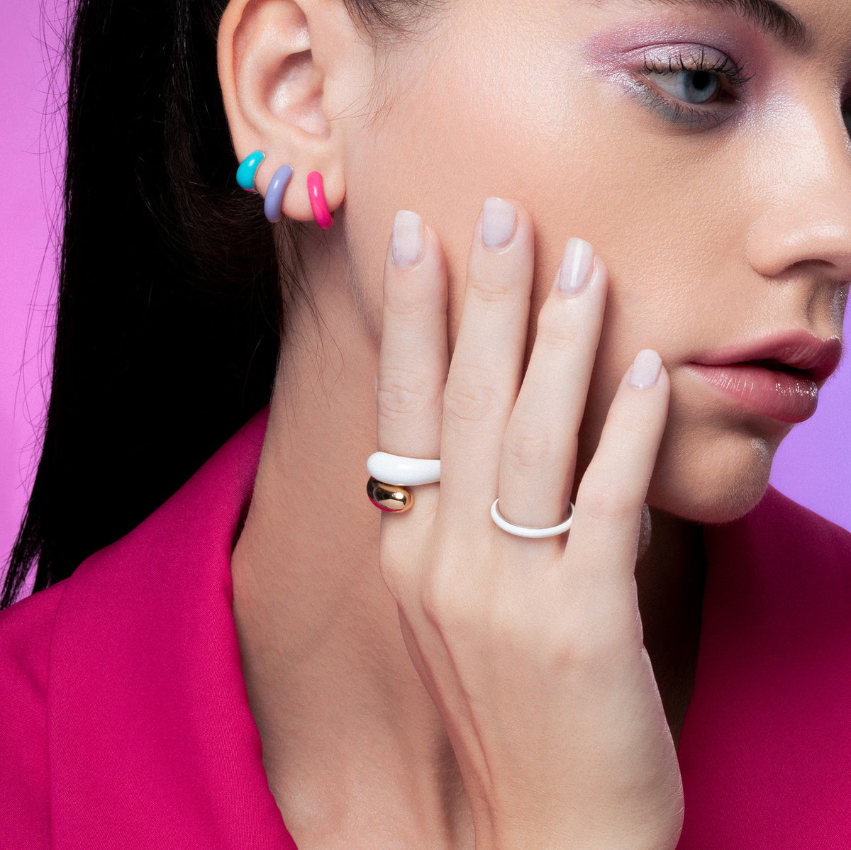 Twin Dome hvid emalje ring