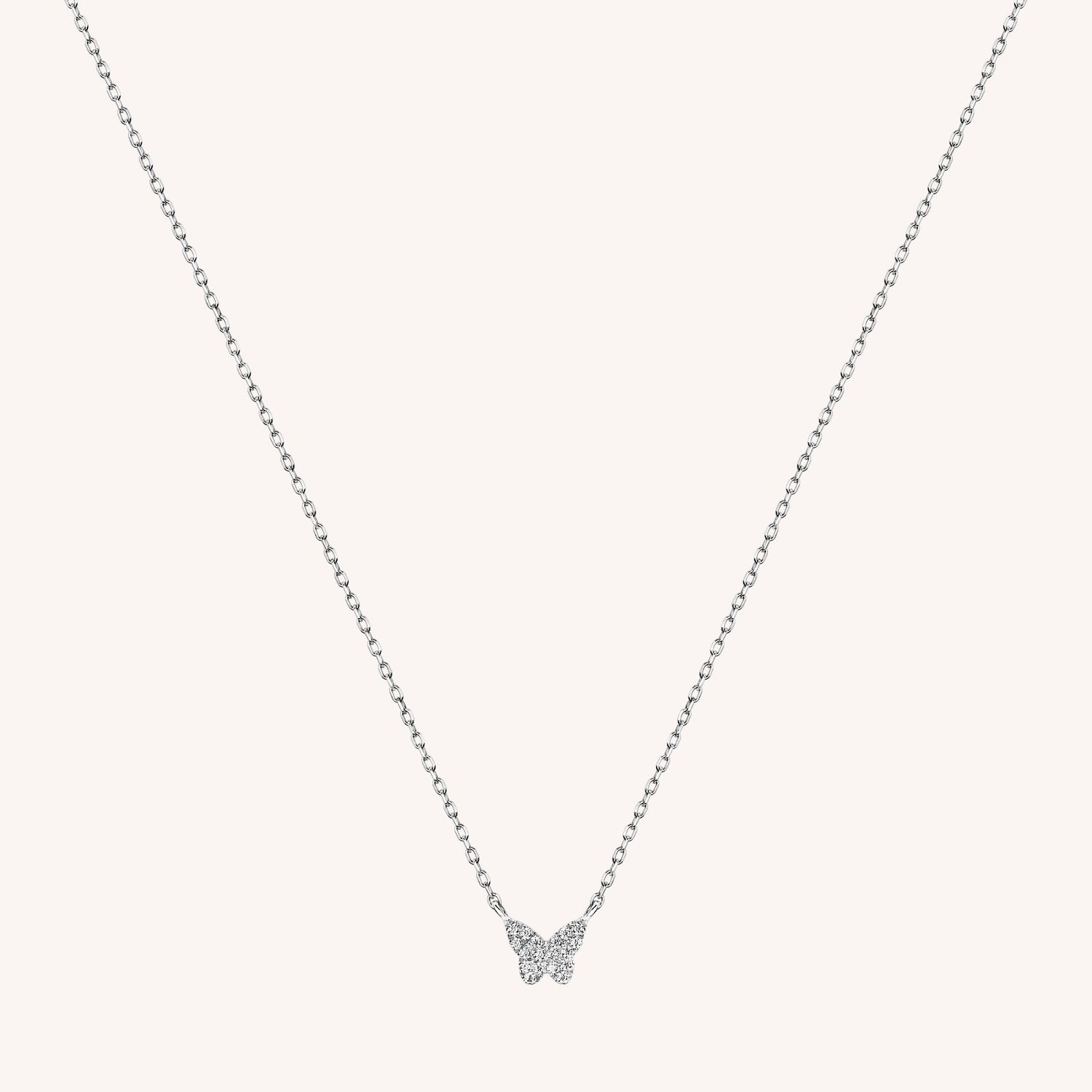 Collier en or solide 14K avec mini papillon en diamant pavé