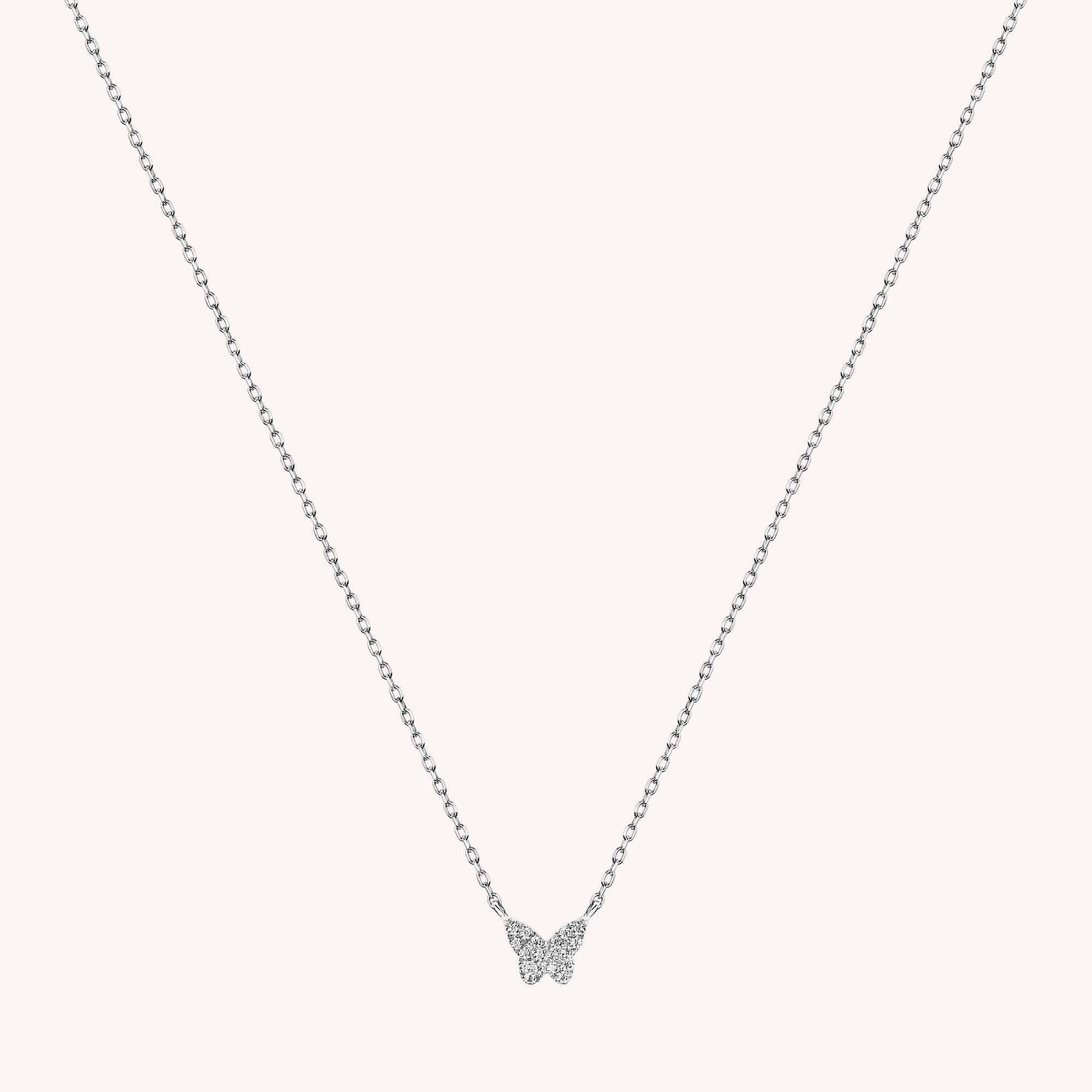 Collier en or solide 14K avec mini papillon en diamant pavé