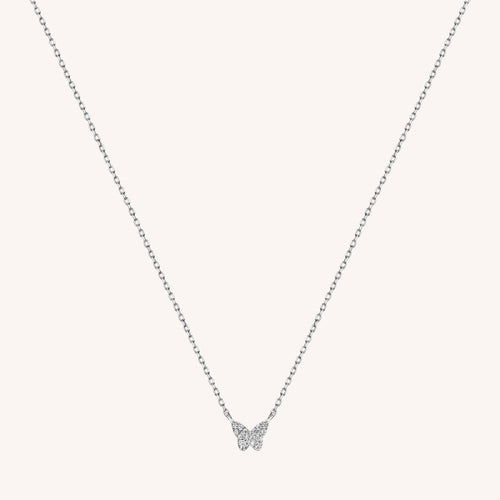 Collier en or solide 14K avec mini papillon en diamant pavé