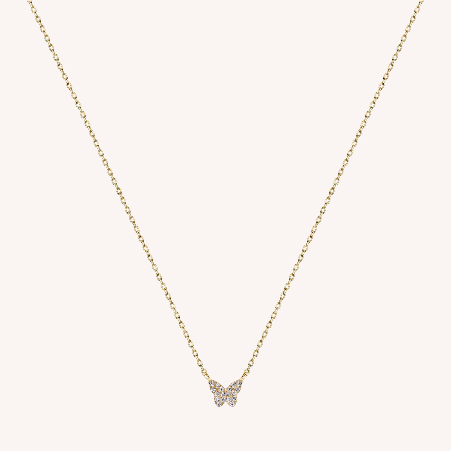 Collier en or solide 14K avec mini papillon en diamant pavé