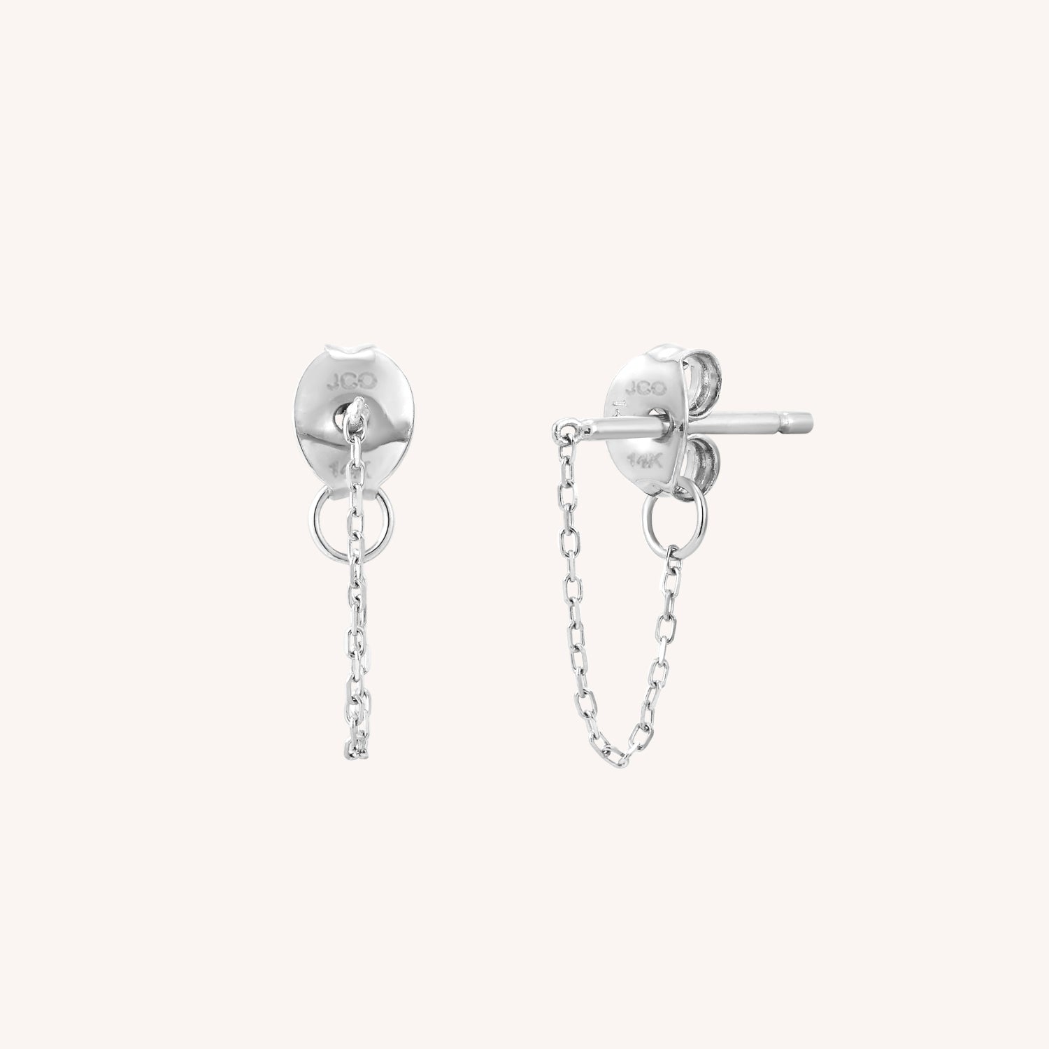 Boucles d'oreilles puces en chaîne en or blanc massif 14K