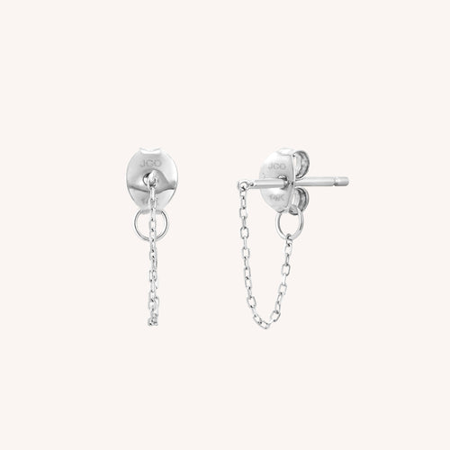 Boucles d'oreilles puces en chaîne en or blanc massif 14K