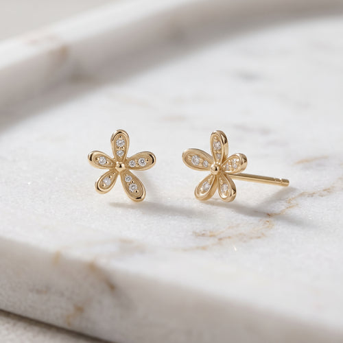ต่างหูสตัดเพชรแบบปาเว่ Floraison ทองแท้ 14K