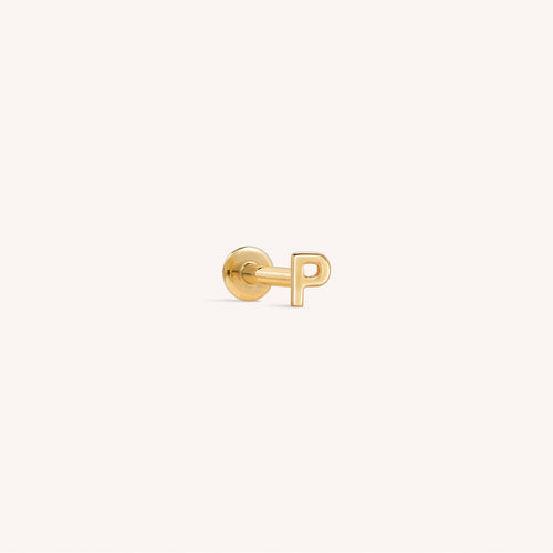 14K Massief Gouden Mini Alfabet Platte Oorbel