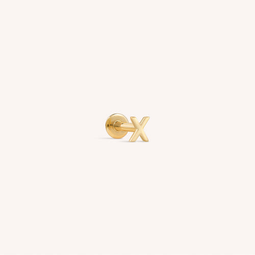 14K Massief Gouden Mini Alfabet Platte Oorbel