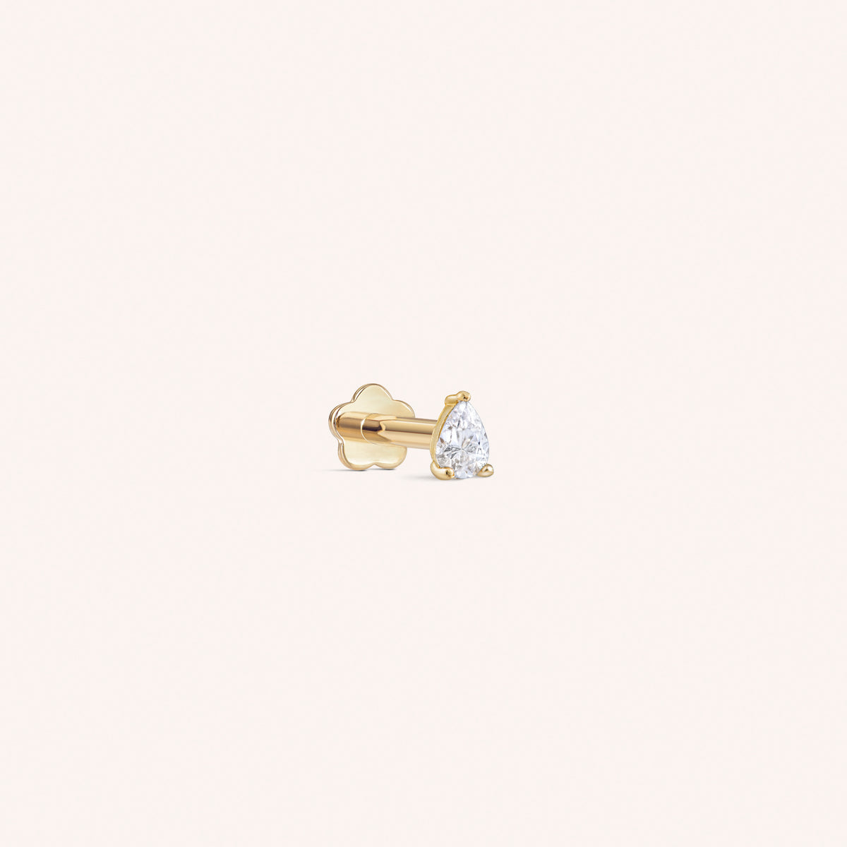 14K Solid Gold Teardrop CZ Flatback Earring