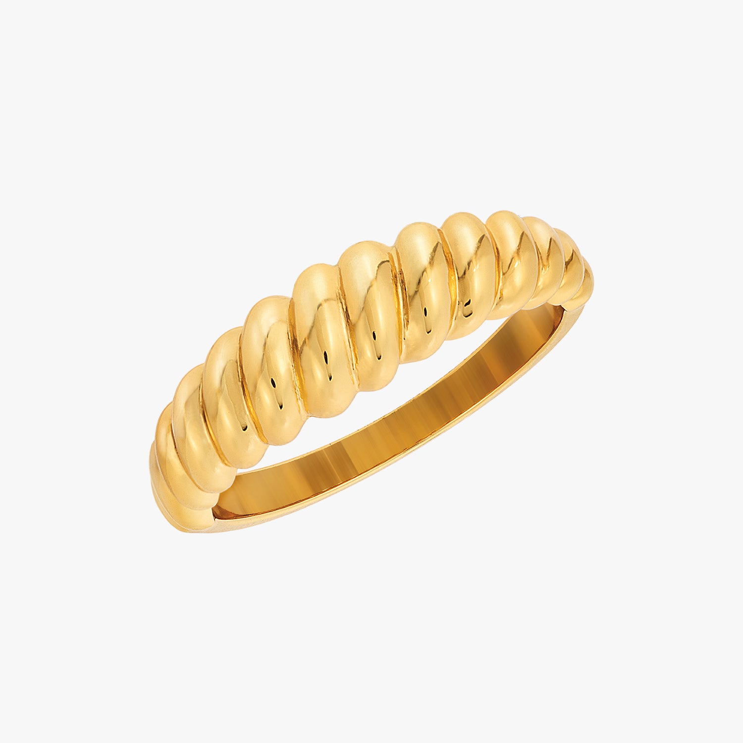 A gold-colored dome croissant ring with a textured surface, displayed against a white background