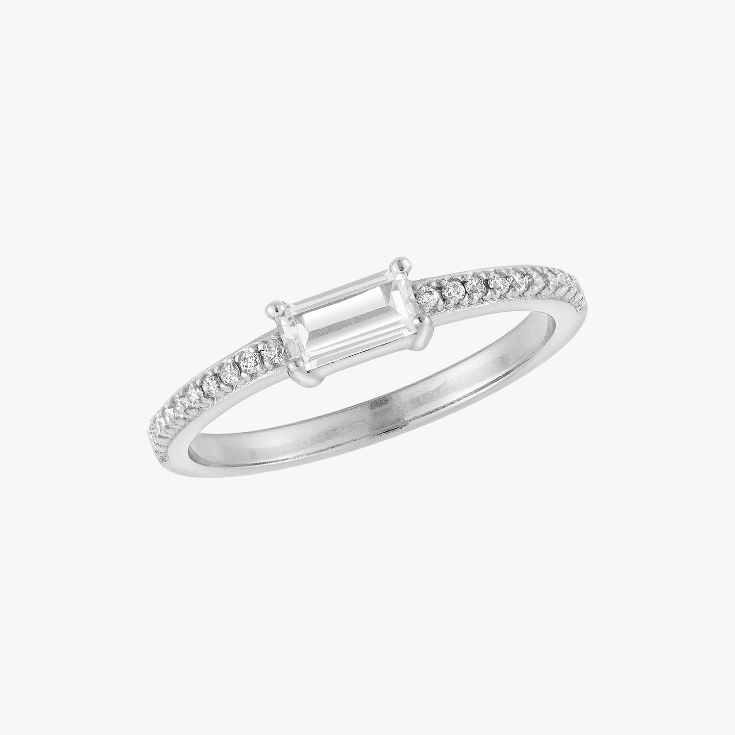 Anello Solitario Baguette in Argento