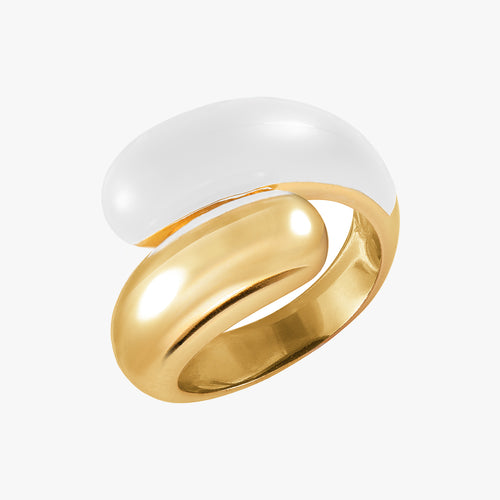 Twin Dome hvid emalje ring