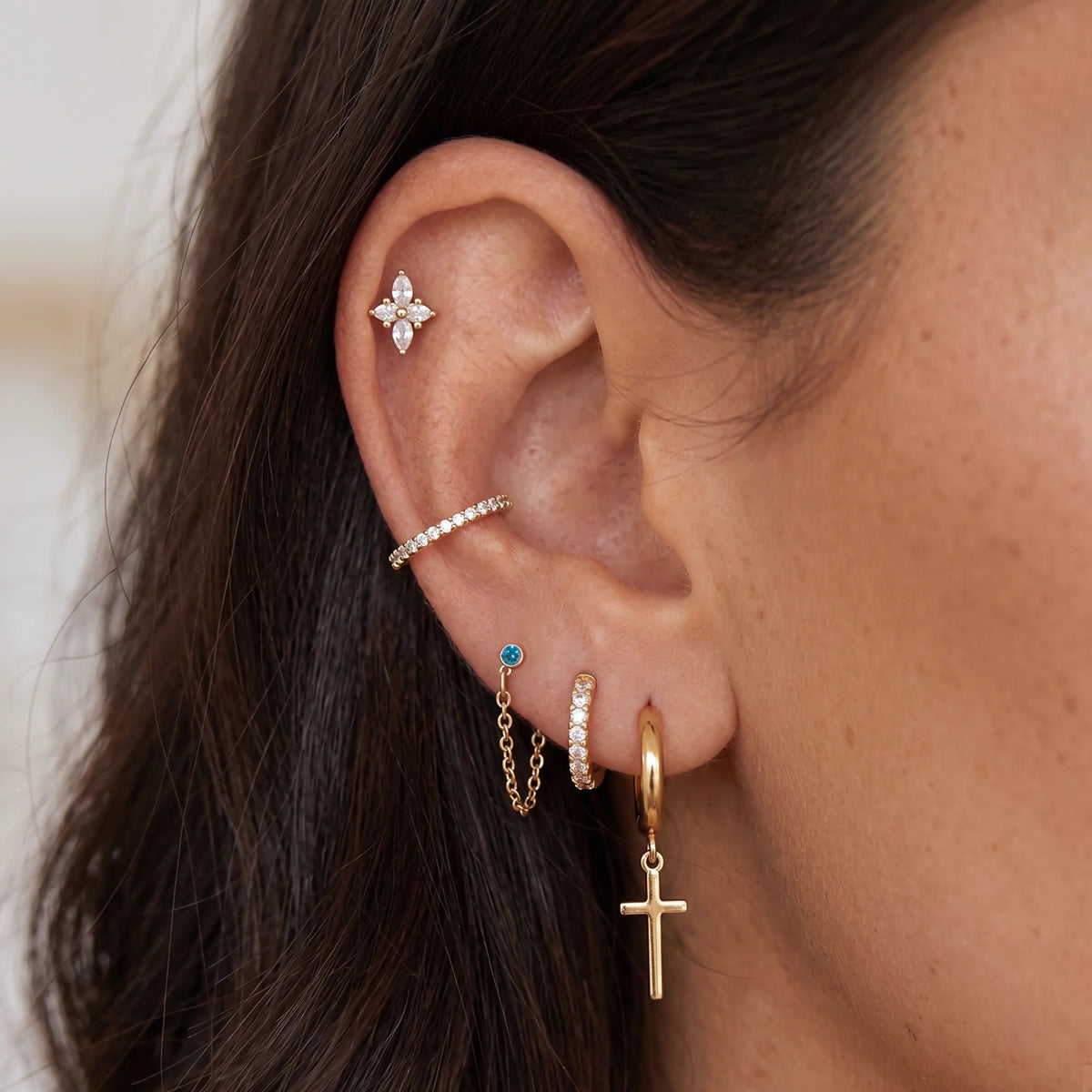 Sapphire Chain Stud Earrings