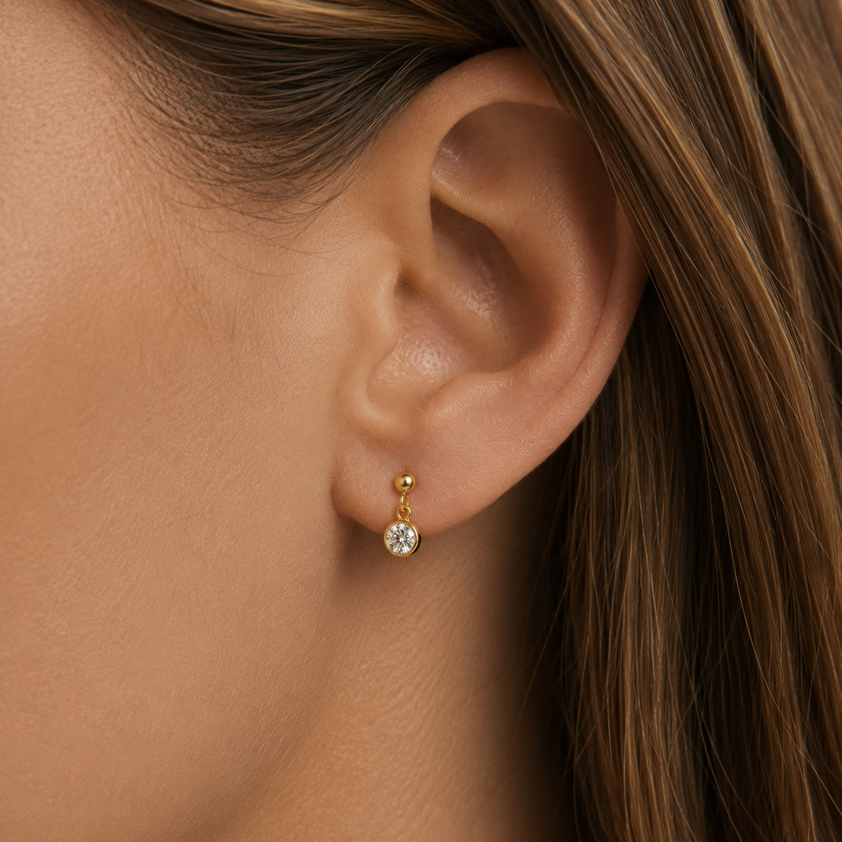 Bezel Sparkly Ball Stud Earrings