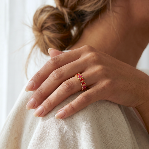 Ruby Heart Band Gold Ring