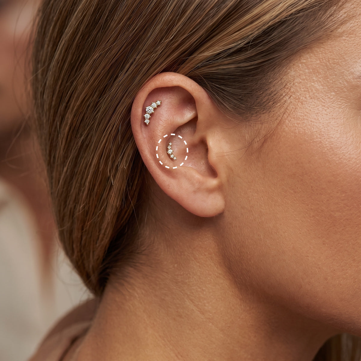 Crescent CZ Internal Labret Earring